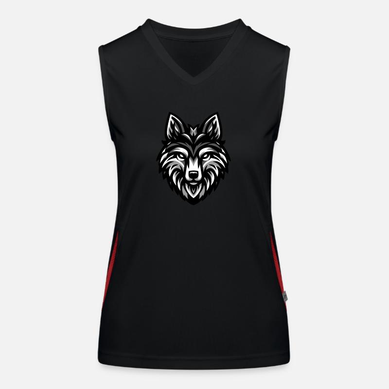 Conception de tête de loup gris Débardeur respirant contrasté Femme