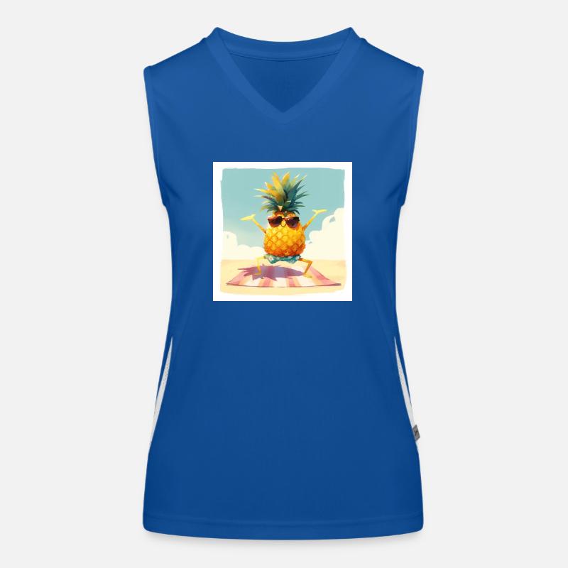 Drôle d’ananas dansant/faisant de l’exercice sur la plage Débardeur respirant contrasté Femme