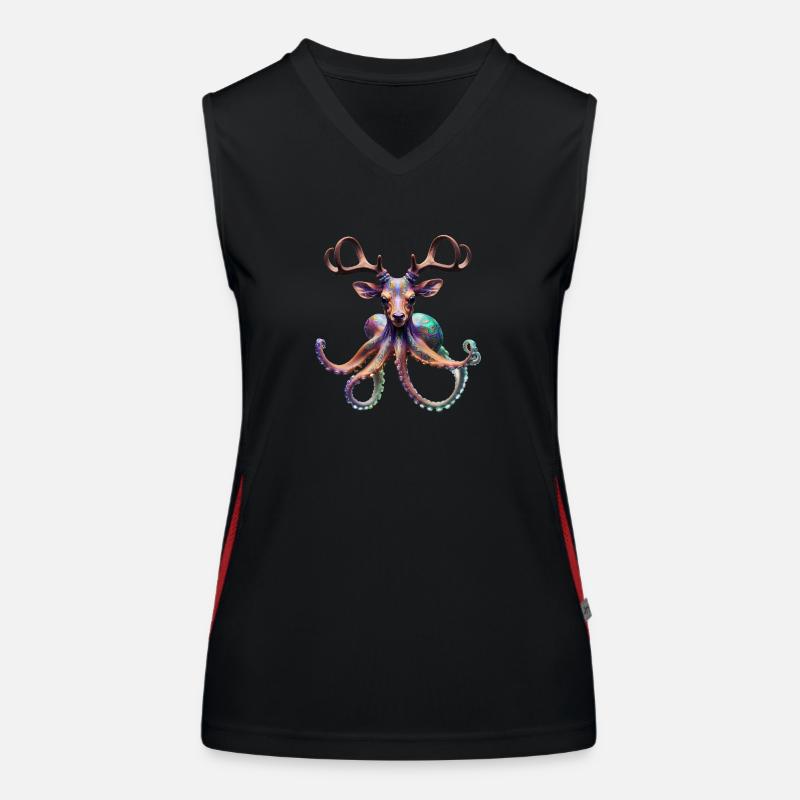 Psychedelic Deer Octopus with Antlers Women's Functional Contrast Tank Top