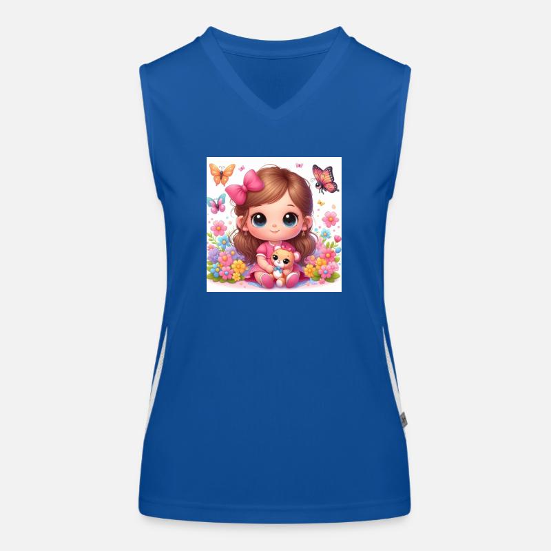 Kleines Mädchen mit ihrer Tigger-Puppe Funktionelles Kontrast-Tank Top für Frauen