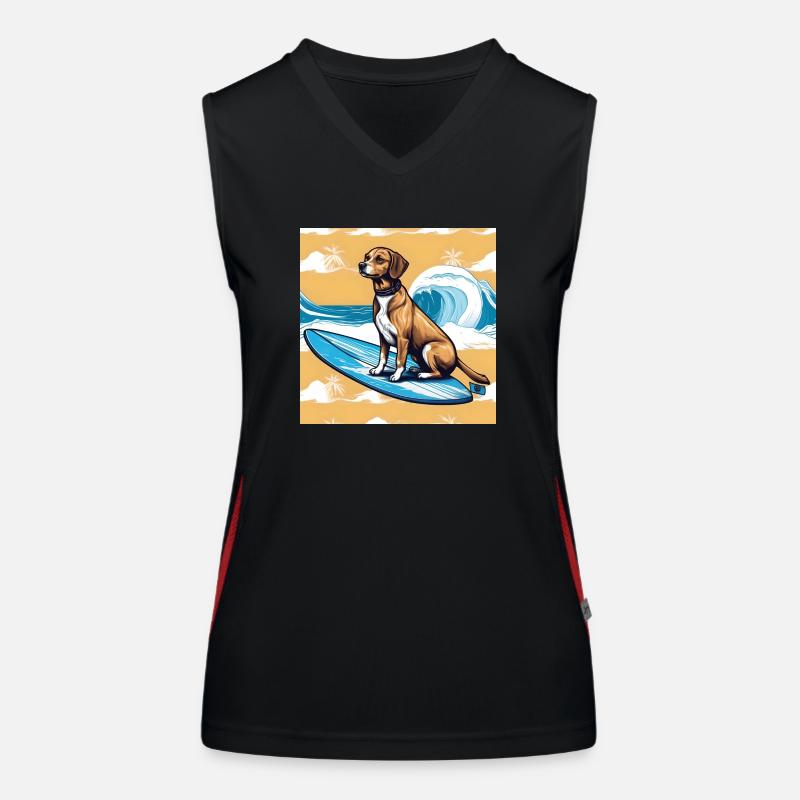 Chien sur une planche de surf Débardeur respirant contrasté Femme