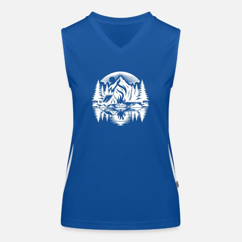 Romantisches Camping am See im Wald Funktionelles Kontrast-Tank Top für Frauen
