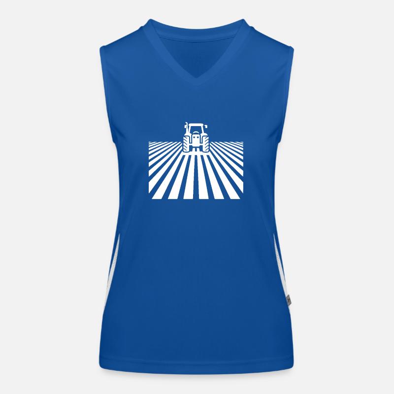Tractor silhouette over rural background Women's Functional Contrast Tank Top