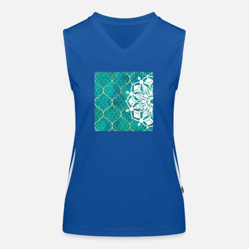 Teal Mandala Moroccan Art Women's Functional Contrast Tank Top