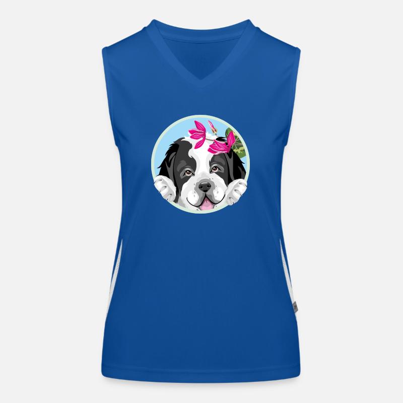Lugender Bernhardiner-Welpe mit rosa Blüten Funktionelles Kontrast-Tank Top für Frauen