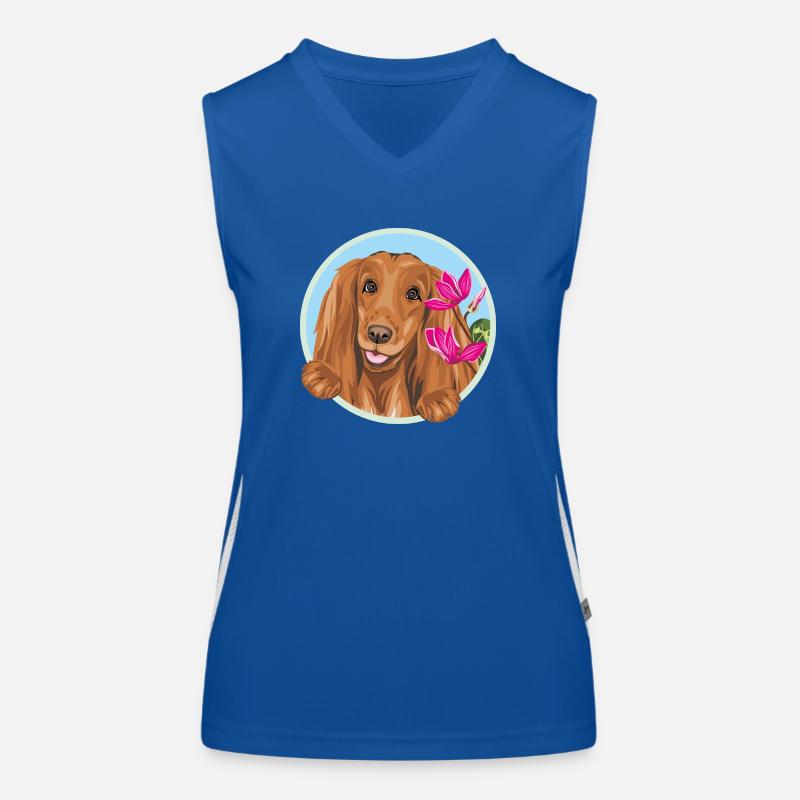 Chien Cocker Spaniel heureux aux fleurs roses Débardeur respirant contrasté Femme