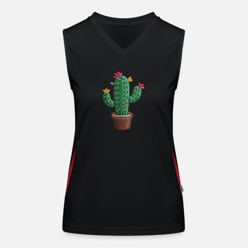 Embroidered Cactus Women's Functional Contrast Tank Top