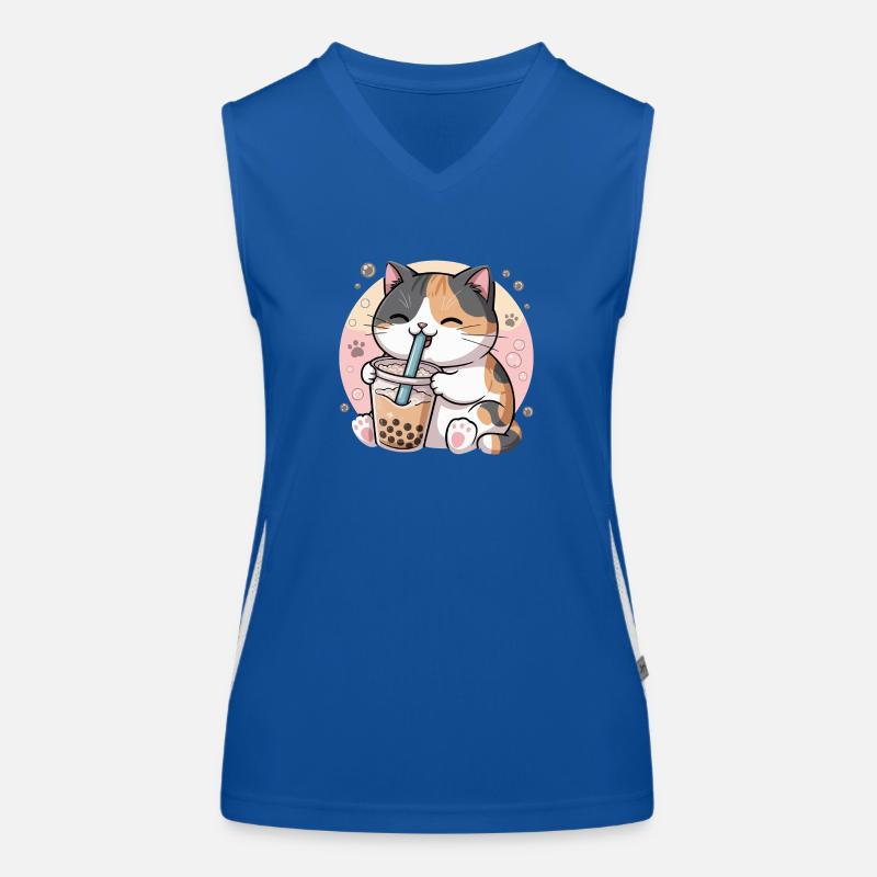 Katze trinkt Bubble Tea Funktionelles Kontrast-Tank Top für Frauen