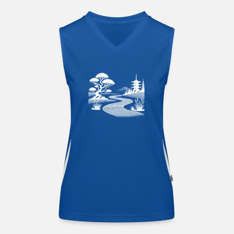 Sandmuster und Pagode Zen-Garten Inspiration Funktionelles Kontrast-Tank Top für Frauen