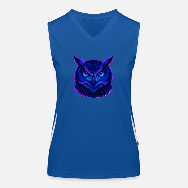 Neonblaue Eule mit intensivem Blick Funktionelles Kontrast-Tank Top für Frauen