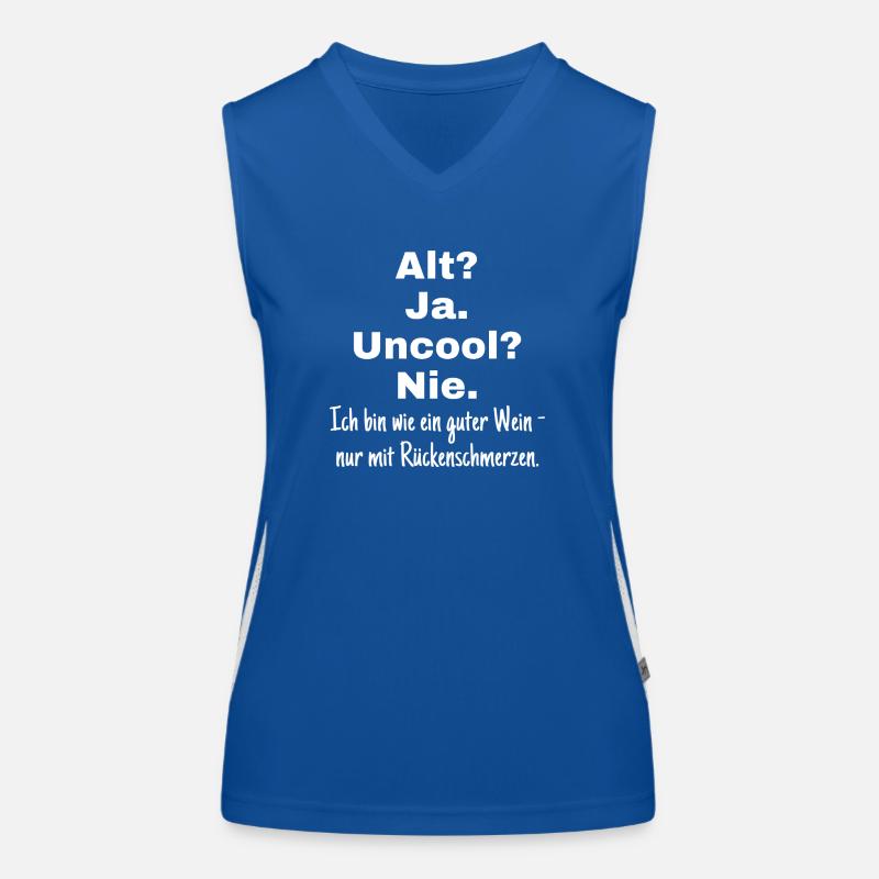 Old? Yes. Uncool? Never. – Cheeky old age saying Women's Functional Contrast Tank Top