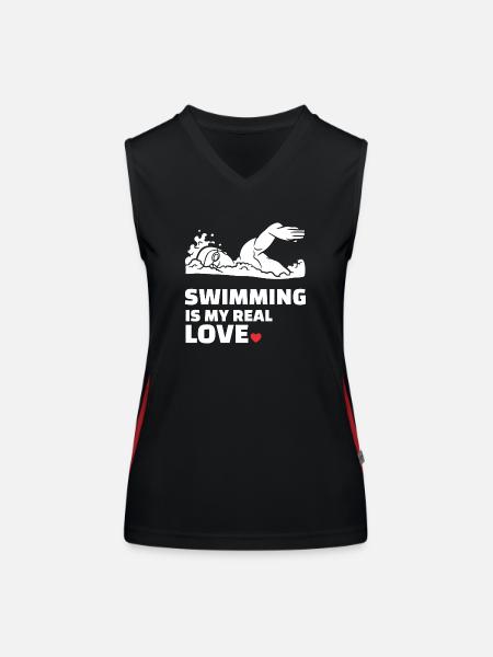 Ich Liebe Schwimmen - Funktionelles Kontrast-Tank Top für Frauen - Schwarz/Rot - Vorne