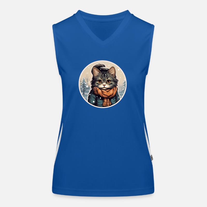 Katze mit Jacke und Schal Funktionelles Kontrast-Tank Top für Frauen