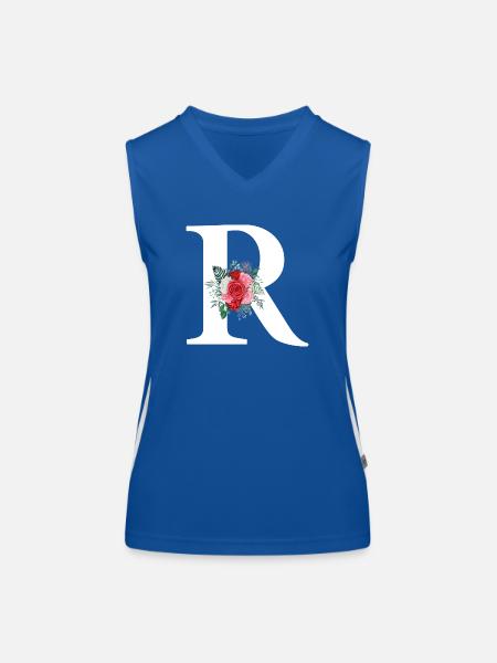 Red Floral Letter R - Women's Functional Contrast Tank Top - royal/white - Front