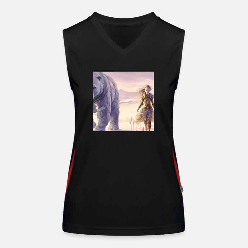 Mädchen in einer verschneiten Gegend neben einem Eisbären Funktionelles Kontrast-Tank Top für Frauen
