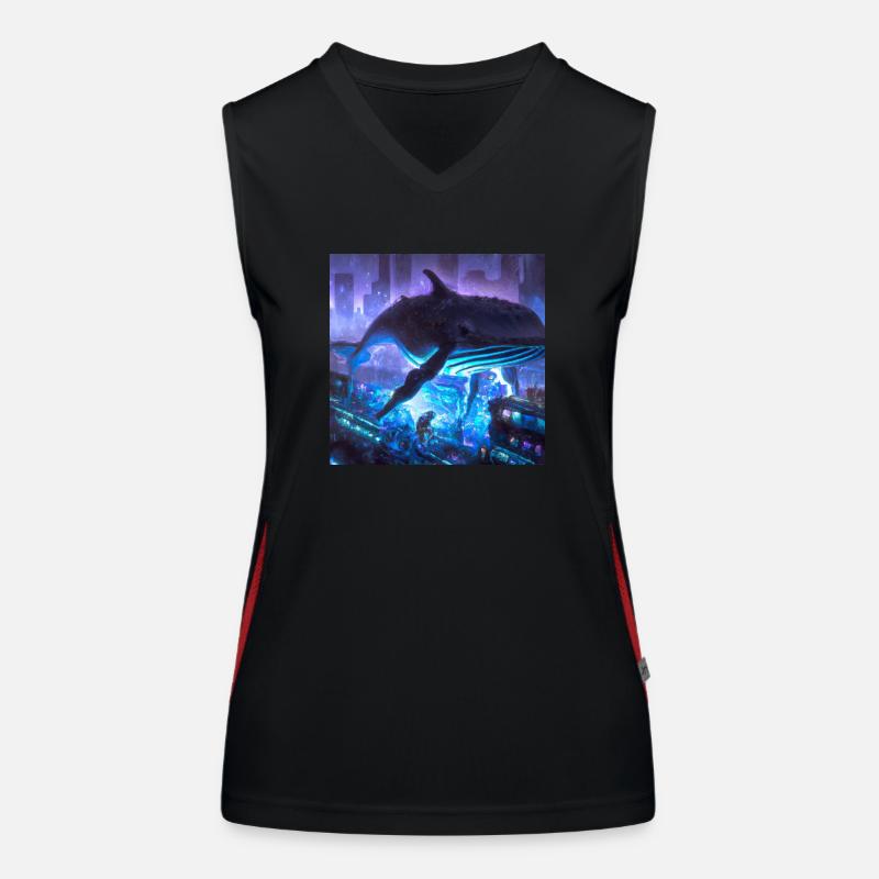 Whale floating in the city Women's Functional Contrast Tank Top