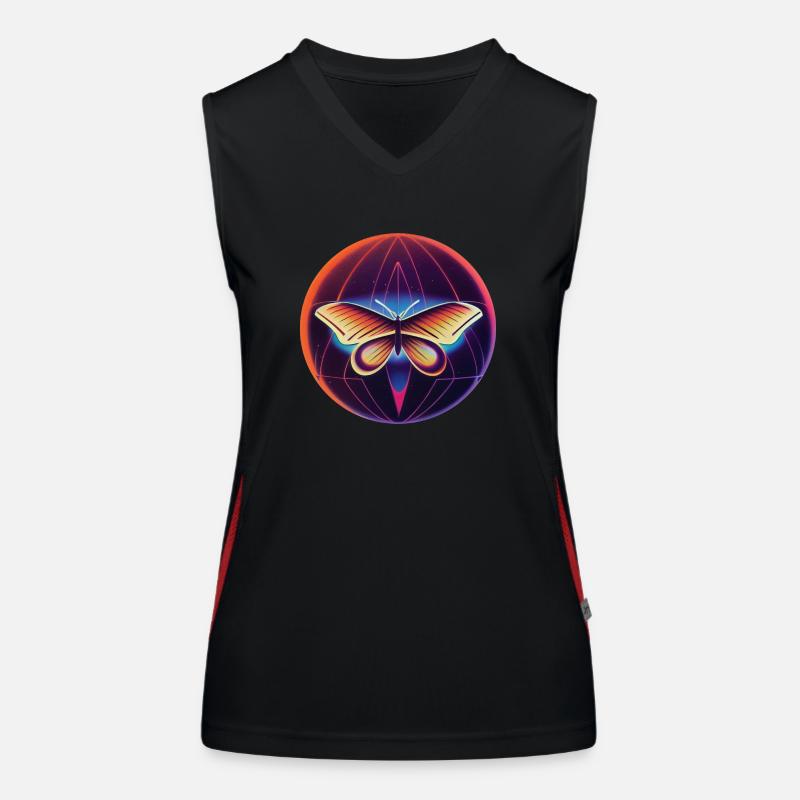 Schmetterling rtro Zeichen auf der Erdkugel Funktionelles Kontrast-Tank Top für Frauen