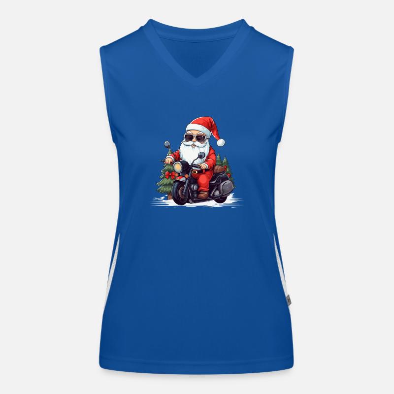 Lustiger Weihnachtsmann Gnome auf einem Motorrad Funktionelles Kontrast-Tank Top für Frauen