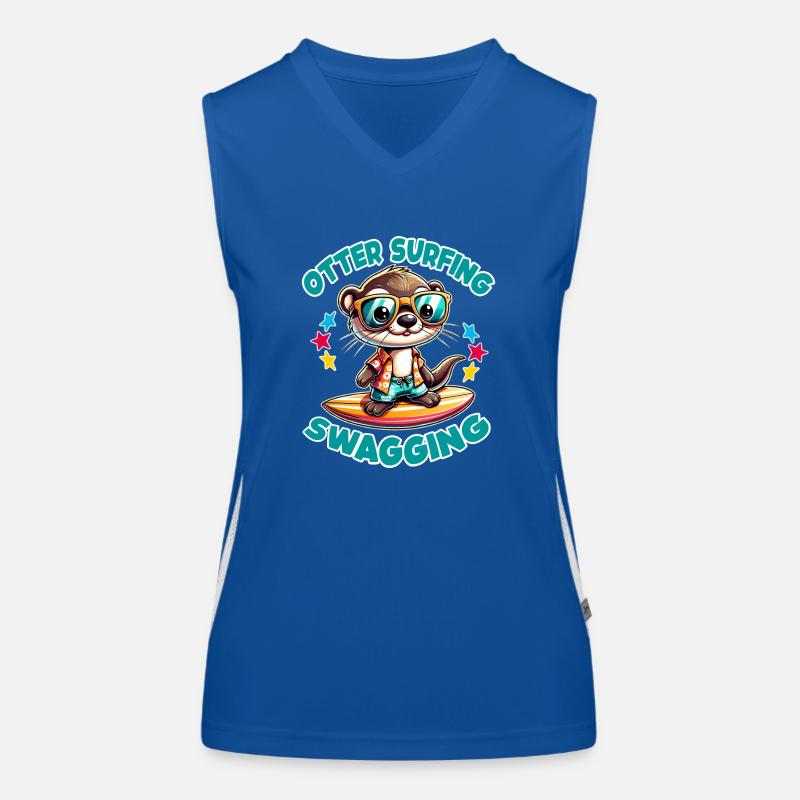 Funny surfing otter with sunglasses Women's Functional Contrast Tank Top