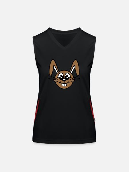 Lapin Lapin Dessin animé Petit Animal Mignon - Débardeur respirant contrasté Femme - noir/rouge