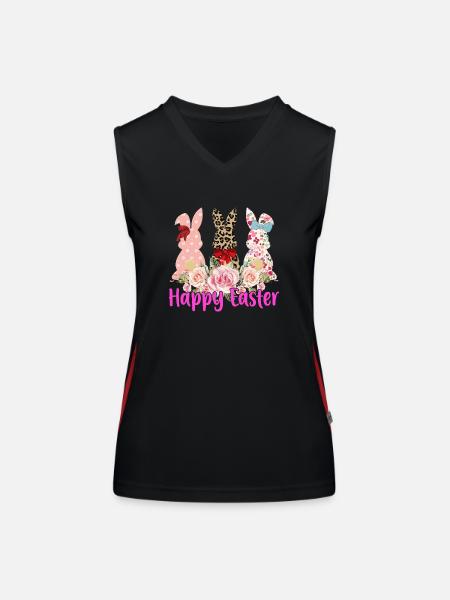 Joyeux Lapin de Pâques Oeuf de Pâques Fête de Pâques Pâques - Débardeur respirant contrasté Femme - noir/rouge - Devant