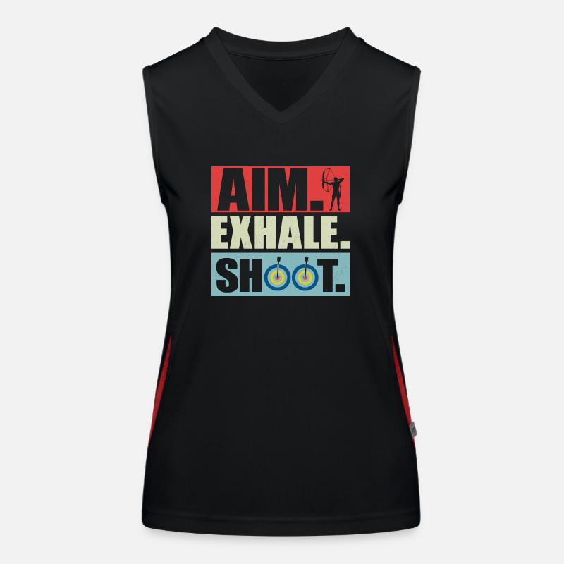 Aim Exhale Shoot. Archery Target Bow & Arrows Funktionelles Kontrast-Tank Top für Frauen