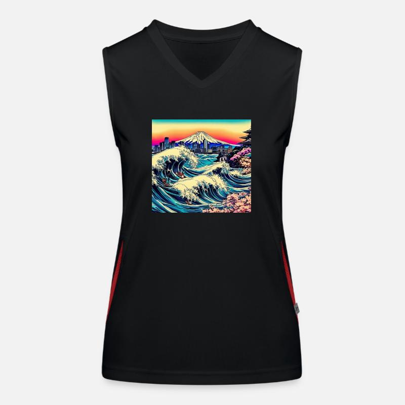 Japan, Landscape, Ocean, Mountain, Waves Women's Functional Contrast Tank Top