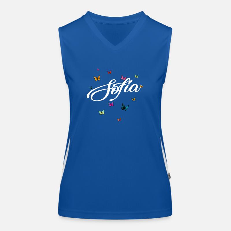 SOFIA - Mädchen Name mit bunten Schmetterlingen Funktionelles Kontrast-Tank Top für Frauen