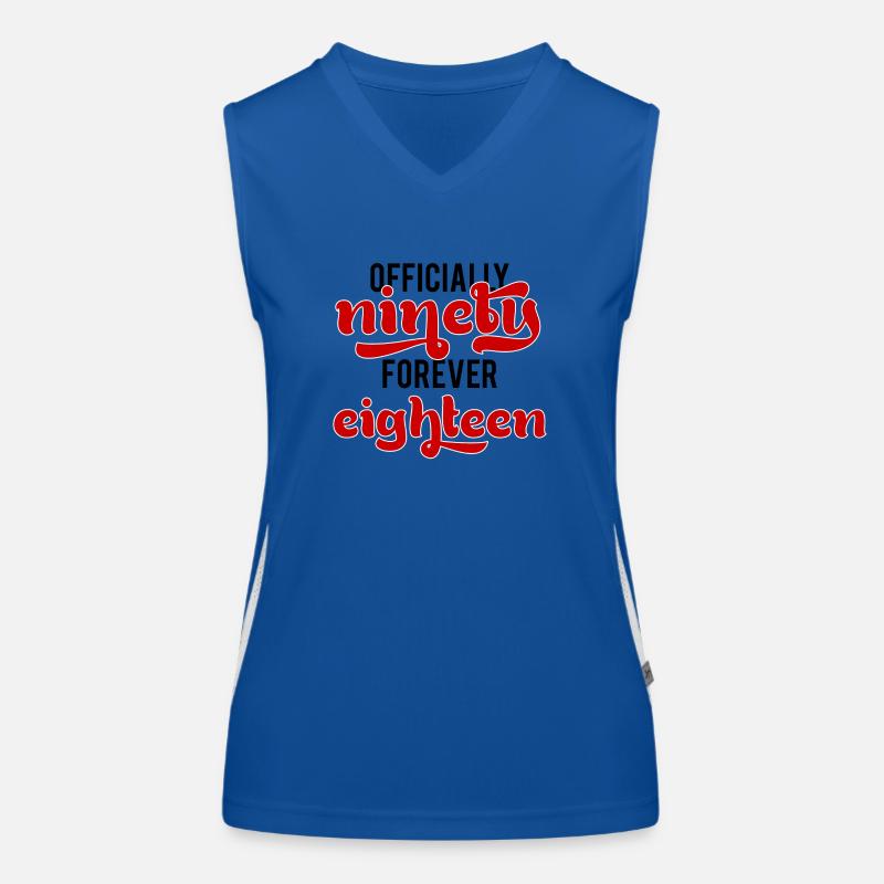 90th birthday: Officially Ninety. Forever Eightee Women's Functional Contrast Tank Top