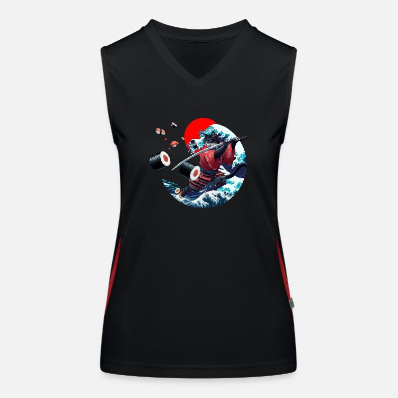 Japanese samurai cat sush Women's Functional Contrast Tank Top