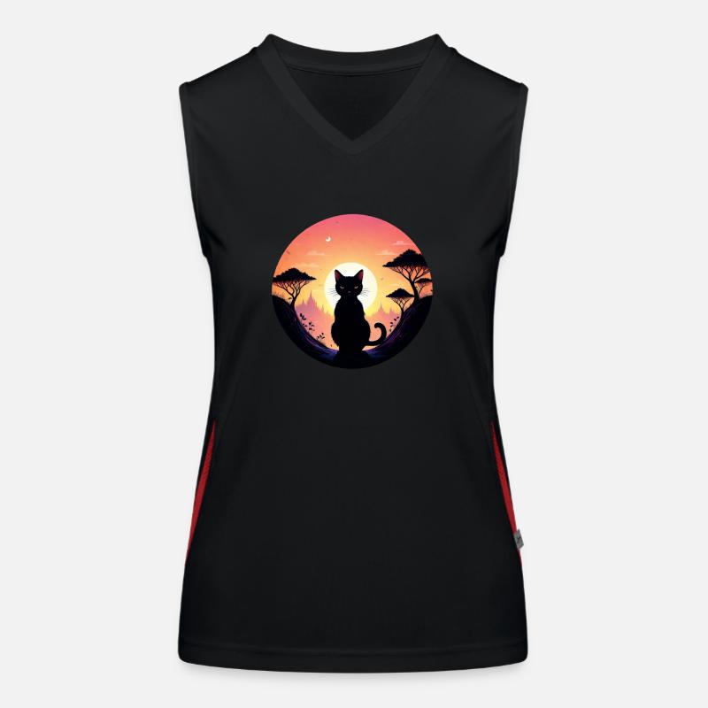 chat paysage et coucher de soleil Débardeur respirant contrasté Femme