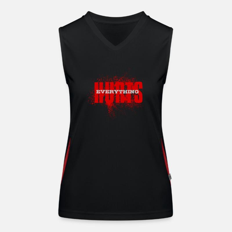 EVERYTHING HURTS - red white font Women's Functional Contrast Tank Top