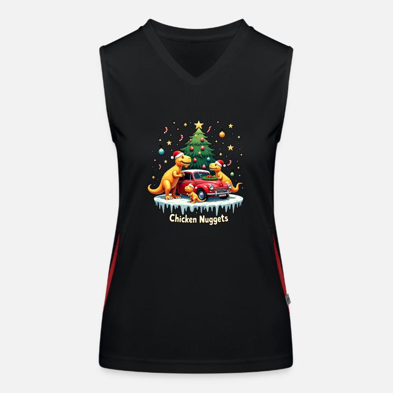 Christmas Dino - Chicken Fun Women's Functional Contrast Tank Top