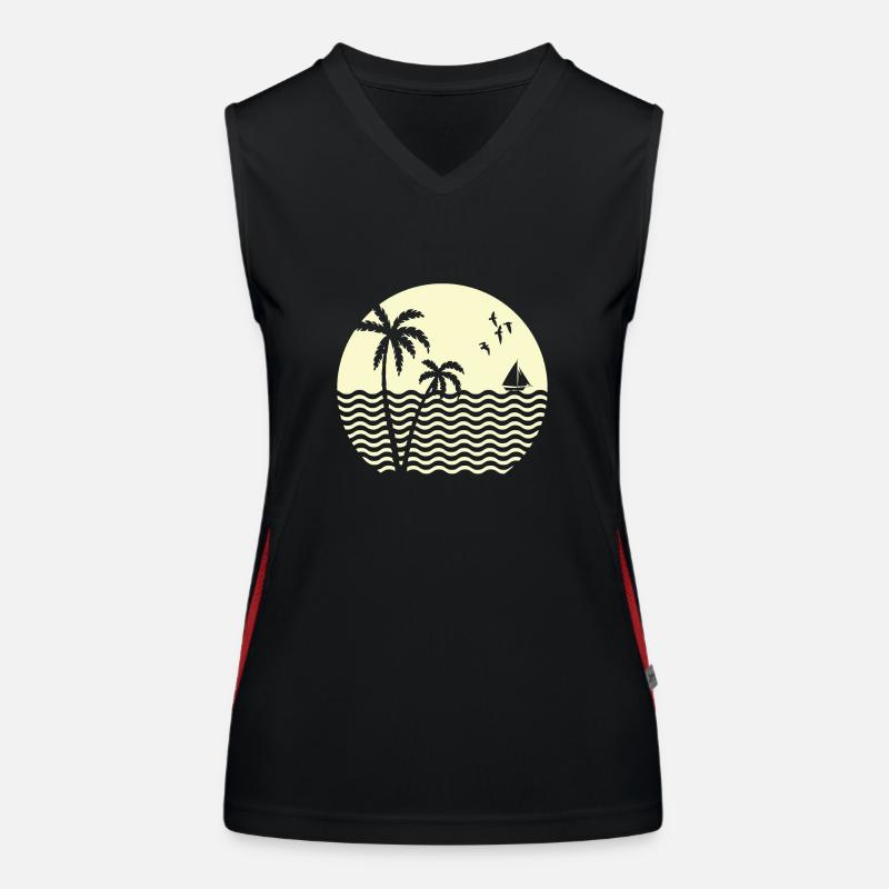 beach with palm trees and blue ocean Débardeur respirant contrasté Femme