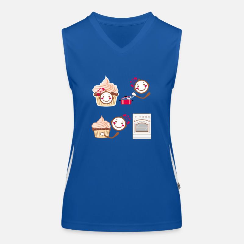 Funny smiling cook and cupcake Women's Functional Contrast Tank Top