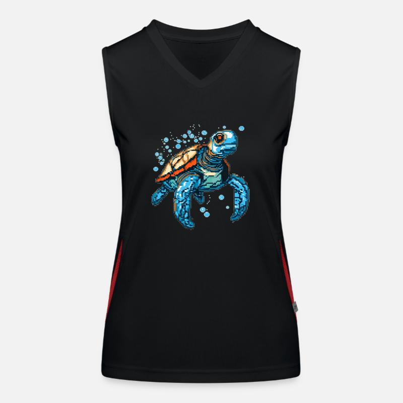 Turtle in 8 bit retro game graphics Women's Functional Contrast Tank Top