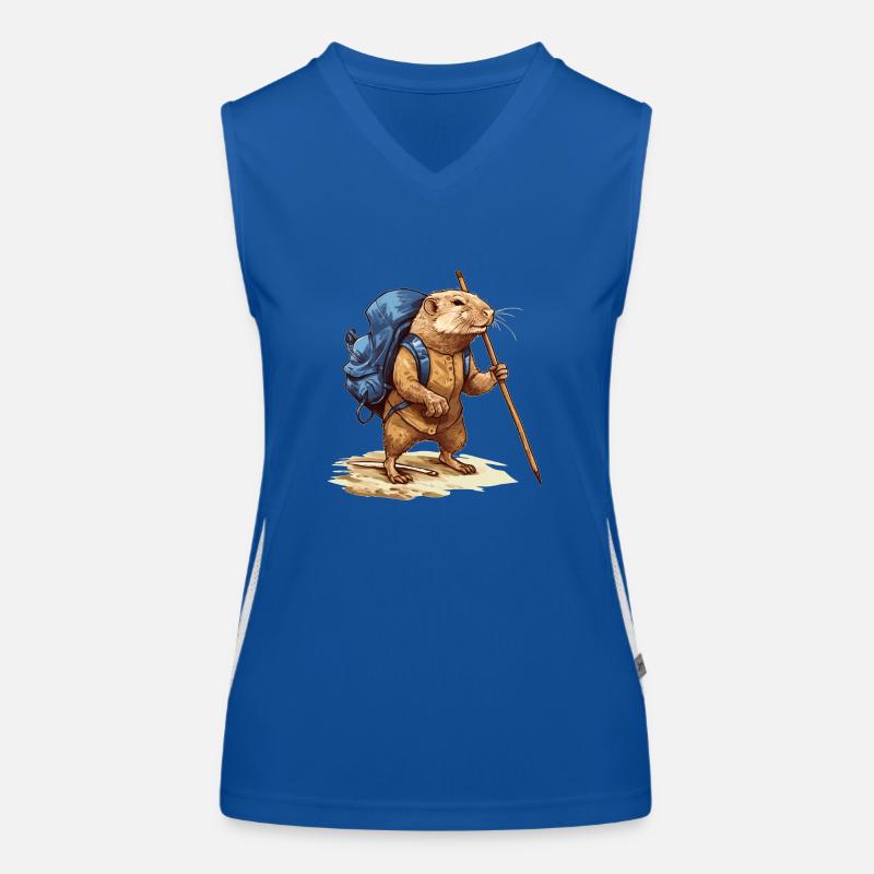Mole rat with backpack and walking stick Women's Functional Contrast Tank Top