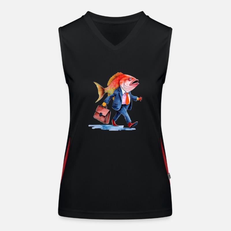 Funny Business Fish Creative Design Work - Women's Functional Contrast Tank Top - black/red