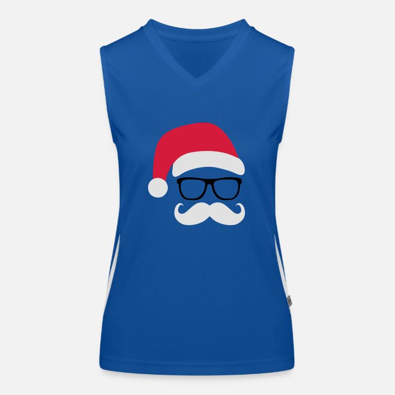 Funny Weihnachtsmann mit Nerd Brille und Mustache Funktionelles Kontrast-Tank Top für Frauen