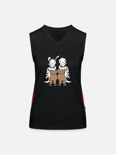 2 Bunny Bird Horse Riding Rider Horse Waving - Women's Functional Contrast Tank Top - black/red - Front