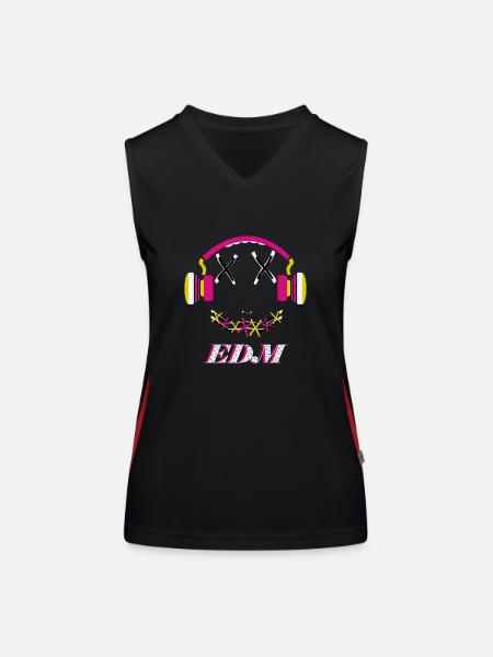 EDM Music, colorful face with headphones - Women's Functional Contrast Tank Top - black/red - Front