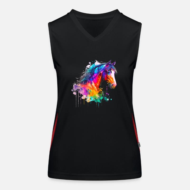 Idée Passion Chevaux Cavalier Aquarelle Splash Art Débardeur respirant contrasté Femme