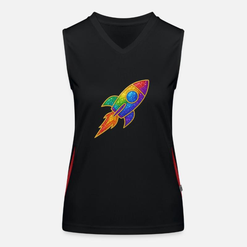Glitter Rocket Rainbow Take-off Glitter Gold Women's Functional Contrast Tank Top