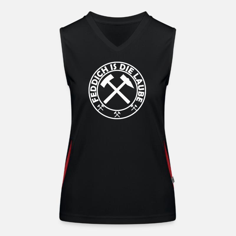 Feddich Is Die Laube Ruhrpott Schlägel Und Eisen Funktionelles Kontrast-Tank Top für Frauen