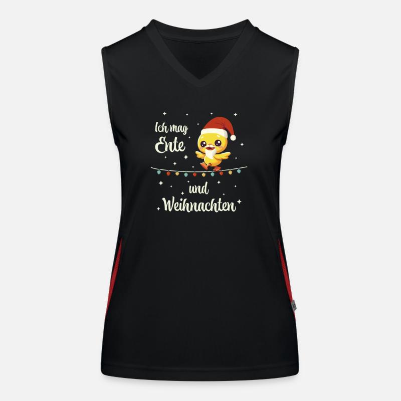 Weihnachts Ente auf einer Lichterkette Funktionelles Kontrast-Tank Top für Frauen