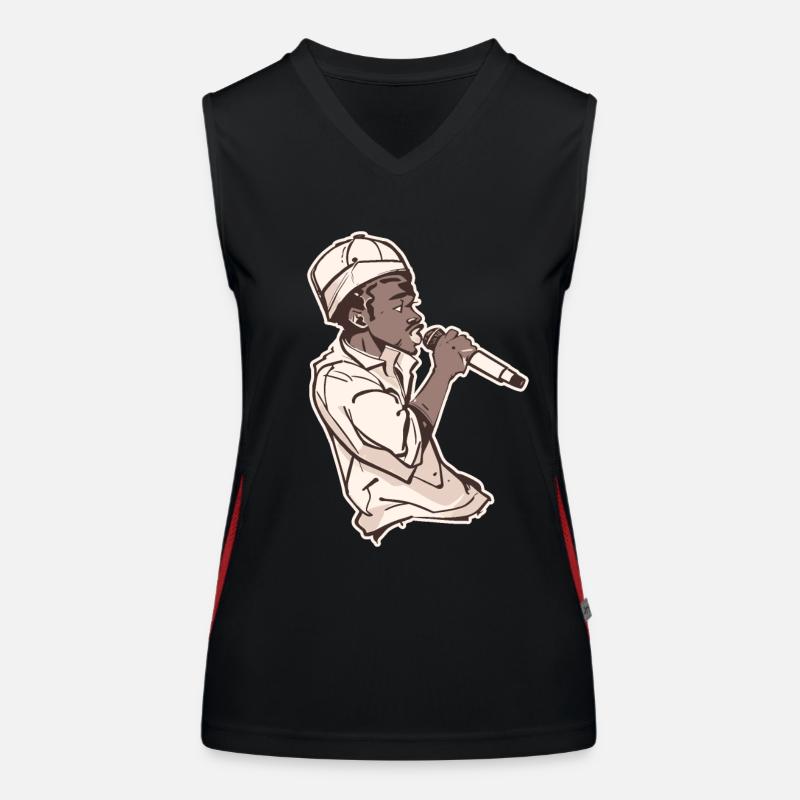 Rapper Holding a Microphone with Stroke - Women's Functional Contrast Tank Top - black/red