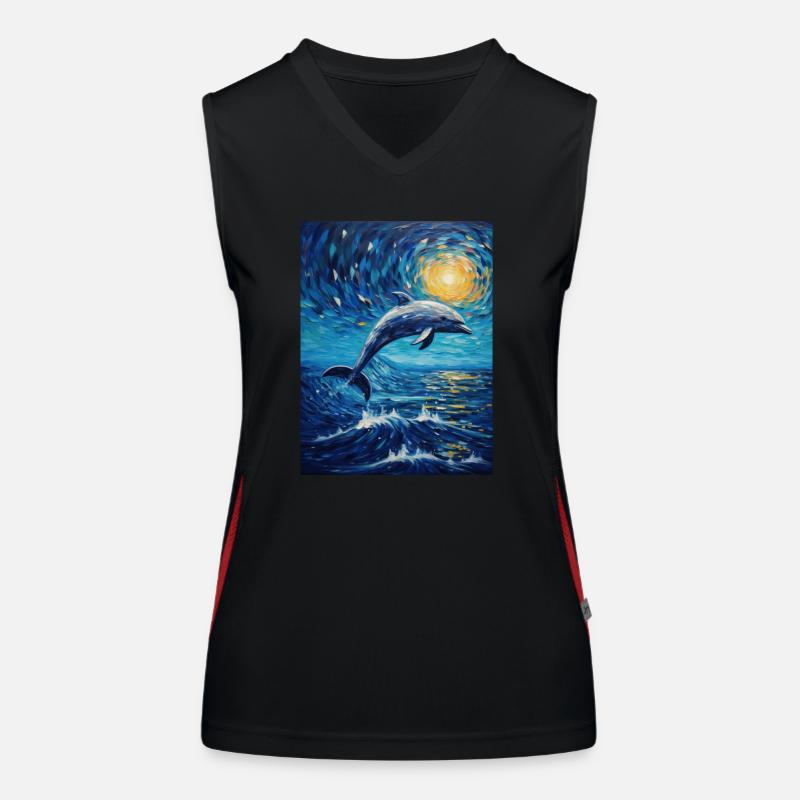 dolphin, Starry Night, Van Gogh, Style Women's Functional Contrast Tank Top