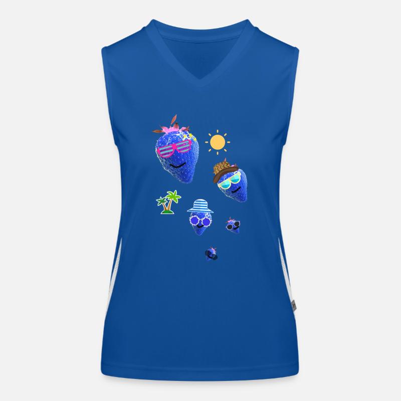 Strawberry, Blue, Summer, Sun,Artwork,Strawberries Women's Functional Contrast Tank Top