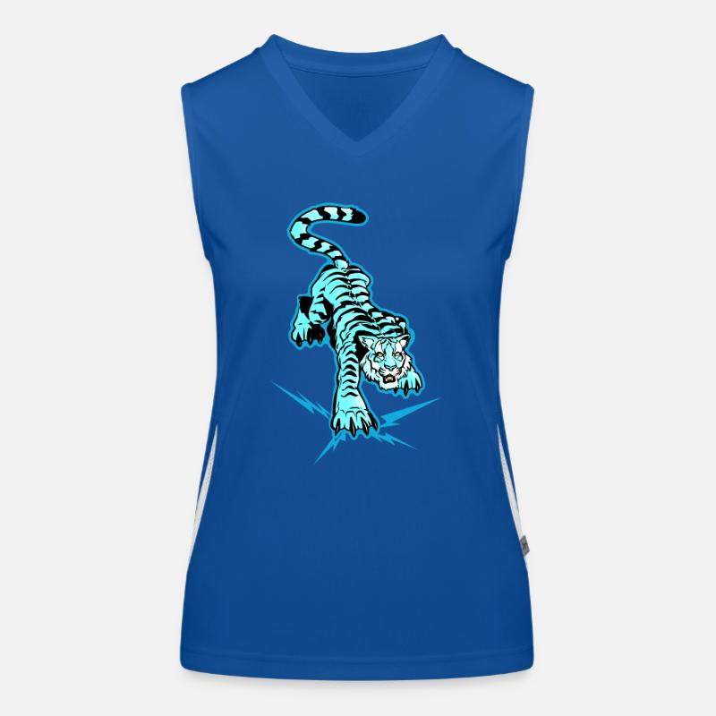 Tigre et éclais sous les pattes (version bleue) Débardeur respirant contrasté Femme