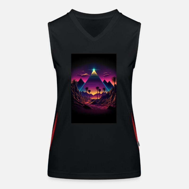 Luminous Monolith: A Retrowave Synthwave Pyramid Funktionelles Kontrast-Tank Top für Frauen
